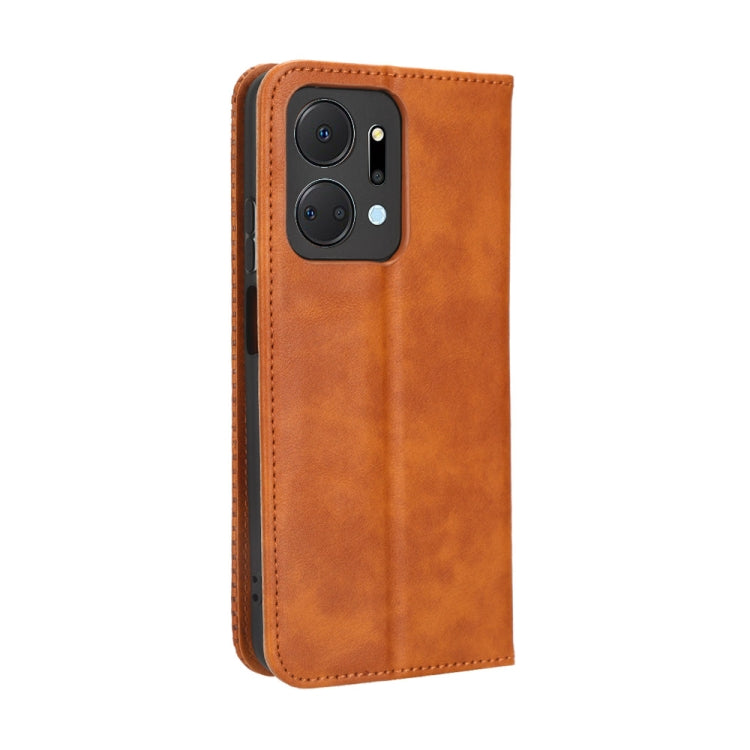 For Honor X7a Magnetic Buckle Retro Texture Leather Phone Case