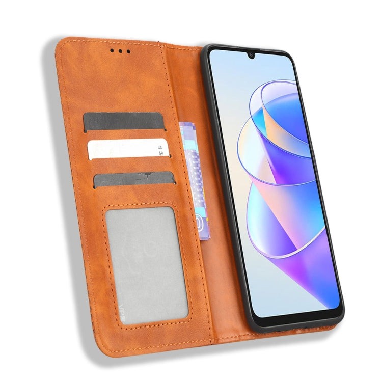 For Honor X7a Magnetic Buckle Retro Texture Leather Phone Case