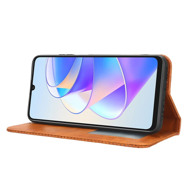 For Honor X7a Magnetic Buckle Retro Texture Leather Phone Case