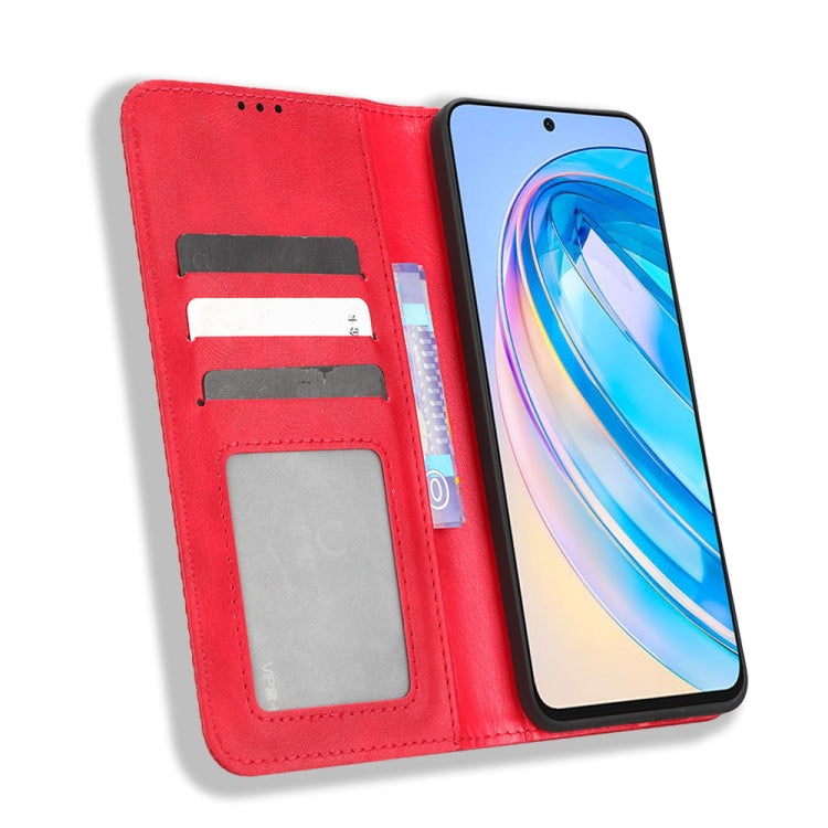 For Honor X8a Magnetic Buckle Retro Texture Leather Phone Case