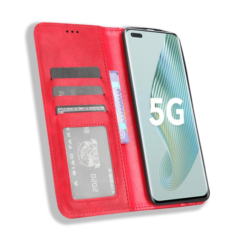 For Honor Magic5 Pro Magnetic Buckle Retro Texture Leather Phone Case