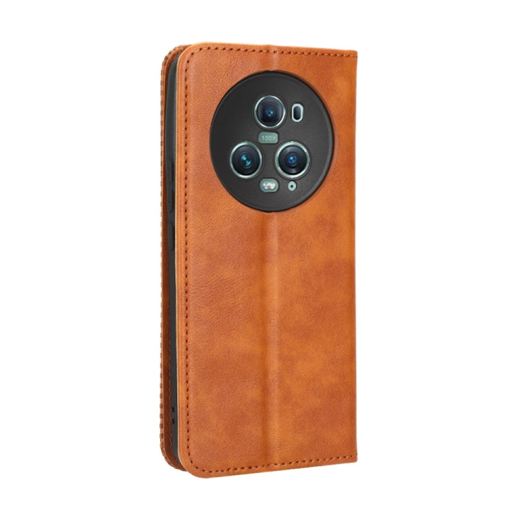 For Honor Magic5 Pro Magnetic Buckle Retro Texture Leather Phone Case