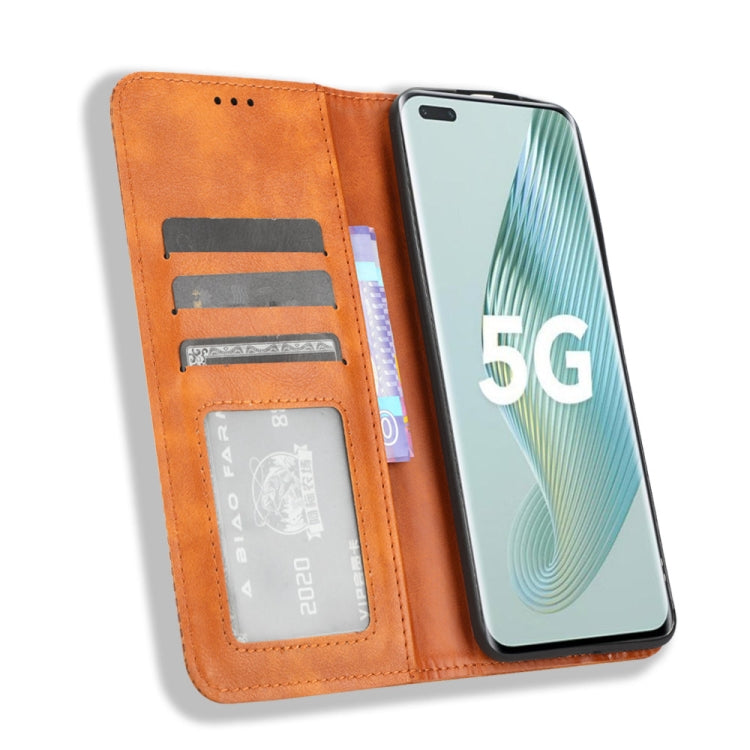 For Honor Magic5 Pro Magnetic Buckle Retro Texture Leather Phone Case