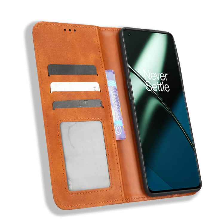 For OnePlus 11R / Ace 2 Magnetic Buckle Retro Texture Leather Phone Case