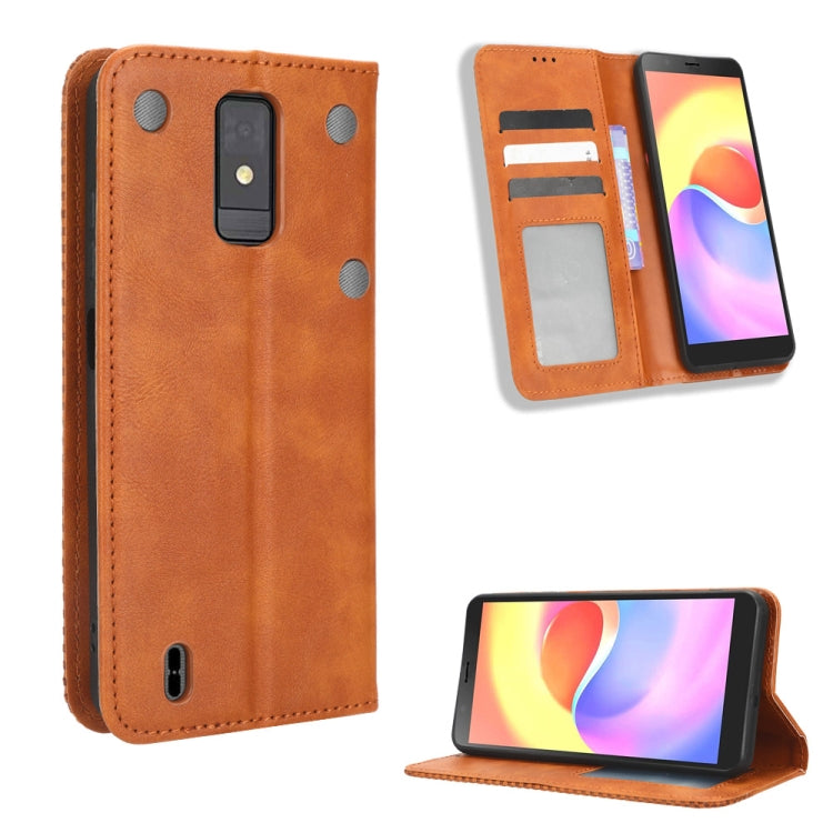 For ZTE Blade A32 Magnetic Buckle Retro Texture Leather Phone Case