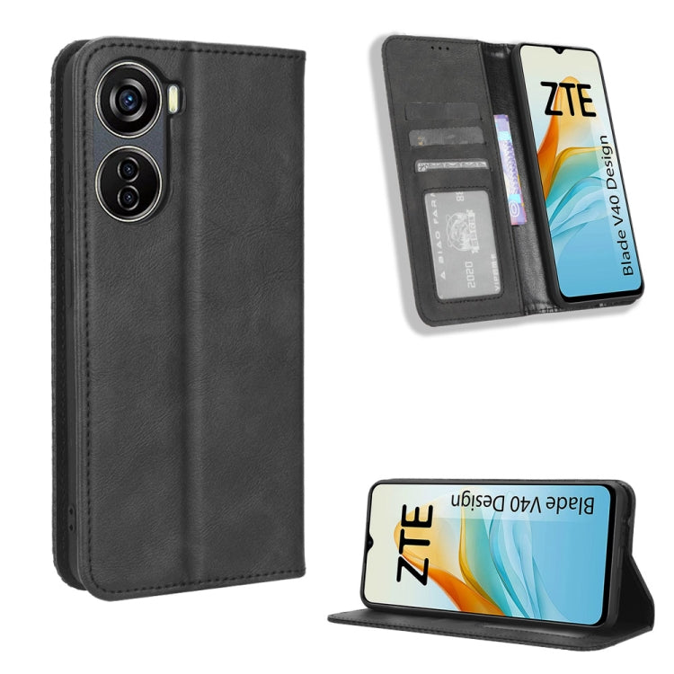 For ZTE Blade V40 Design Magnetic Buckle Retro Texture Leather Phone Case