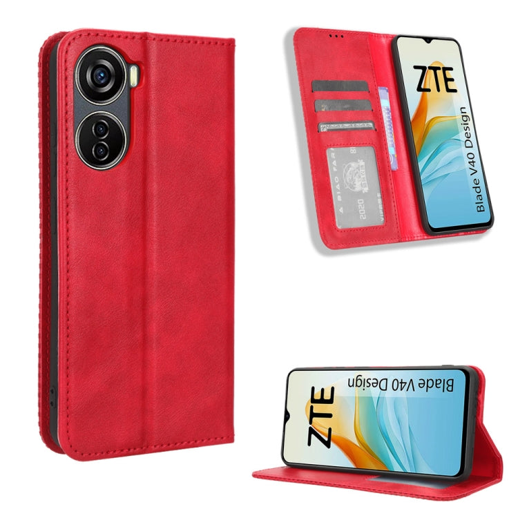 For ZTE Blade V40 Design Magnetic Buckle Retro Texture Leather Phone Case