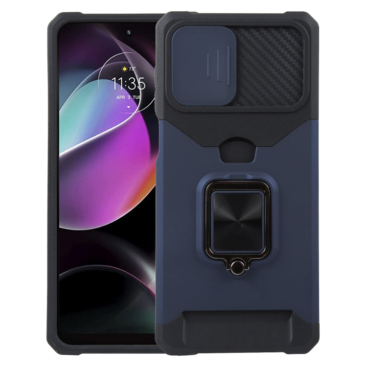 For Motorola Moto G 5G 2023 Camera Shield Card Slot Phone Case with Ring Holder
