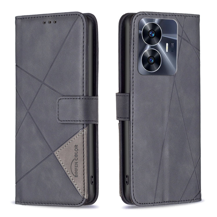 For Realme C55 Magnetic Buckle Rhombus Texture Leather Phone Case