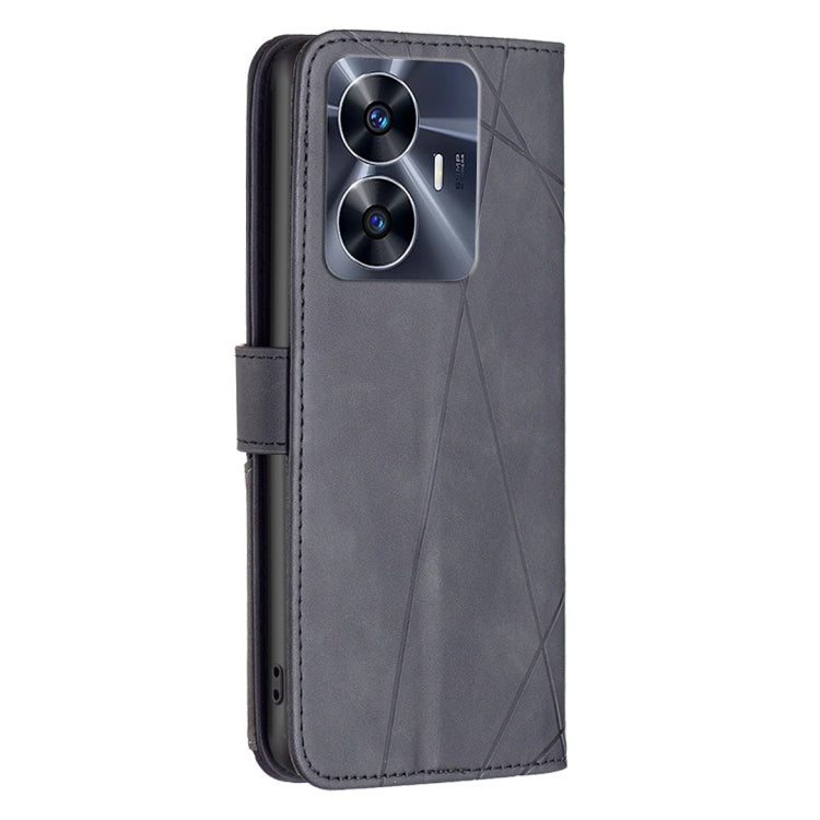 For Realme C55 Magnetic Buckle Rhombus Texture Leather Phone Case