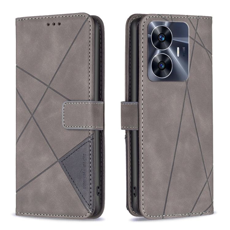 For Realme C55 Magnetic Buckle Rhombus Texture Leather Phone Case
