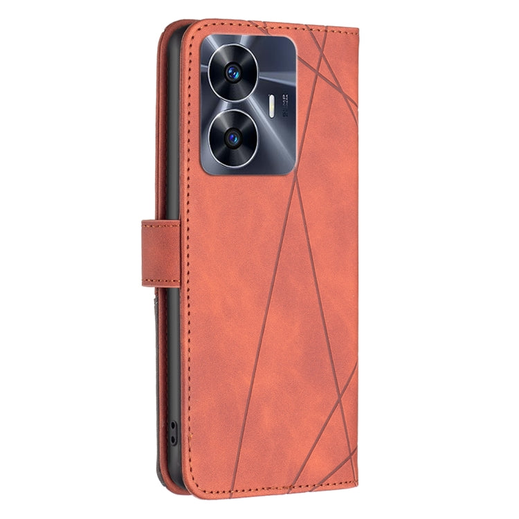 For Realme C55 Magnetic Buckle Rhombus Texture Leather Phone Case