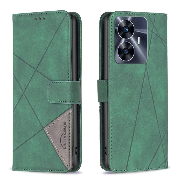 For Realme C55 Magnetic Buckle Rhombus Texture Leather Phone Case