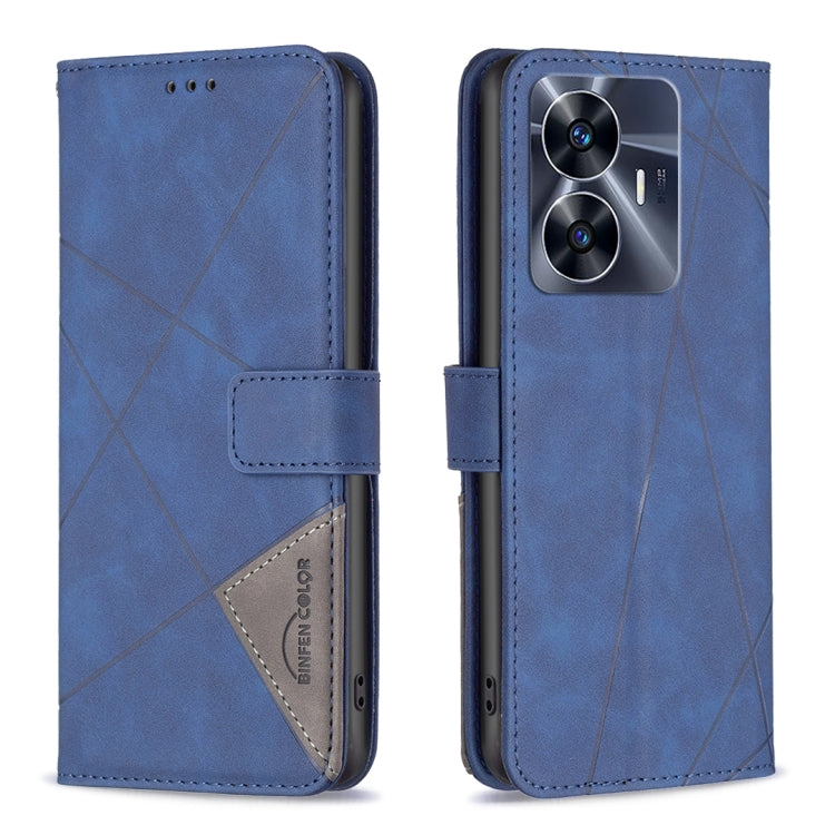 For Realme C55 Magnetic Buckle Rhombus Texture Leather Phone Case