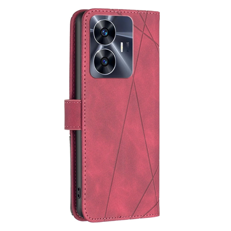 For Realme C55 Magnetic Buckle Rhombus Texture Leather Phone Case
