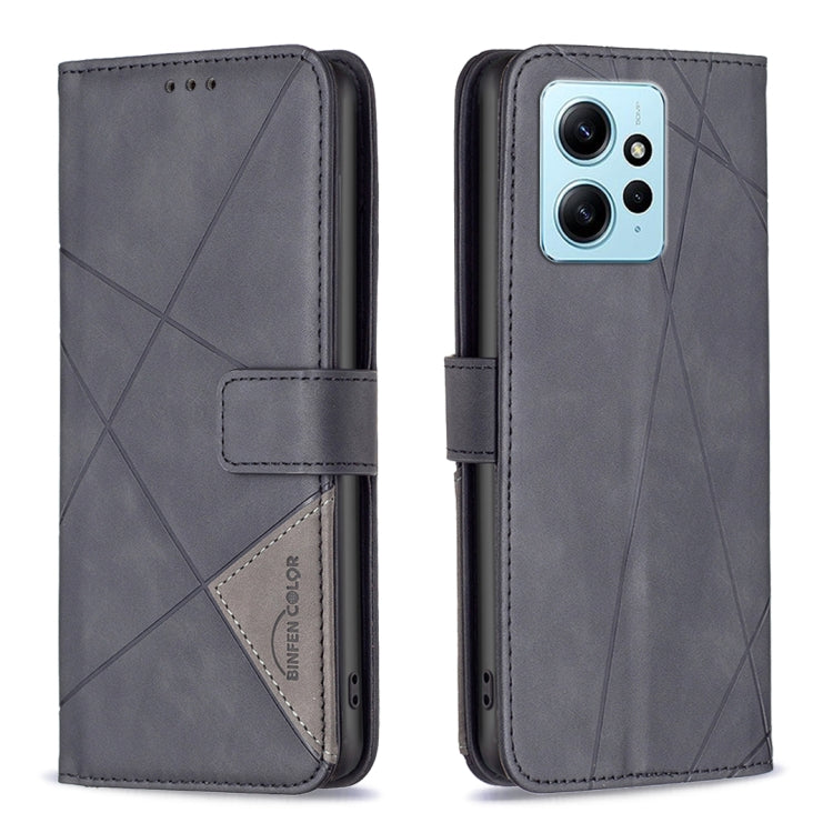 For Xiaomi Redmi Note 12 4G Global Magnetic Buckle Rhombus Texture Leather Phone Case