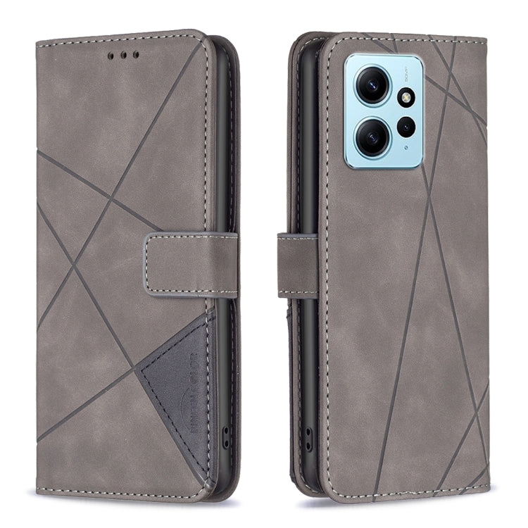 For Xiaomi Redmi Note 12 4G Global Magnetic Buckle Rhombus Texture Leather Phone Case
