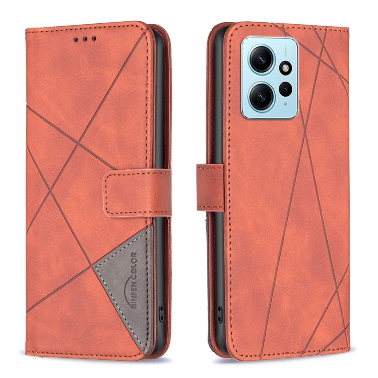 For Xiaomi Redmi Note 12 4G Global Magnetic Buckle Rhombus Texture Leather Phone Case