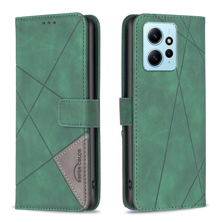 For Xiaomi Redmi Note 12 4G Global Magnetic Buckle Rhombus Texture Leather Phone Case