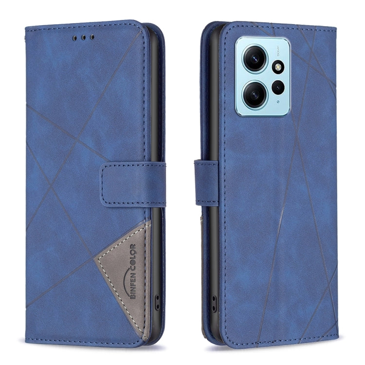 For Xiaomi Redmi Note 12 4G Global Magnetic Buckle Rhombus Texture Leather Phone Case
