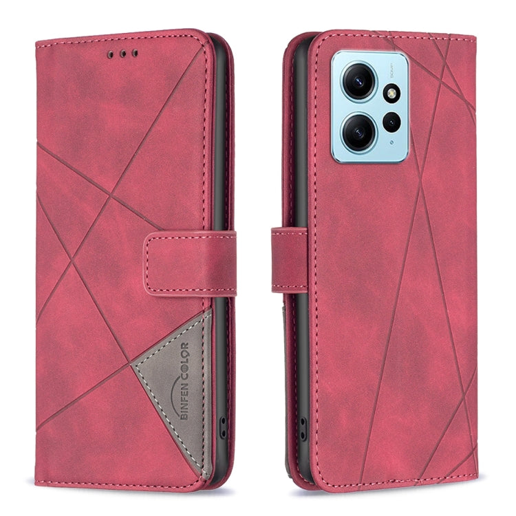 For Xiaomi Redmi Note 12 4G Global Magnetic Buckle Rhombus Texture Leather Phone Case