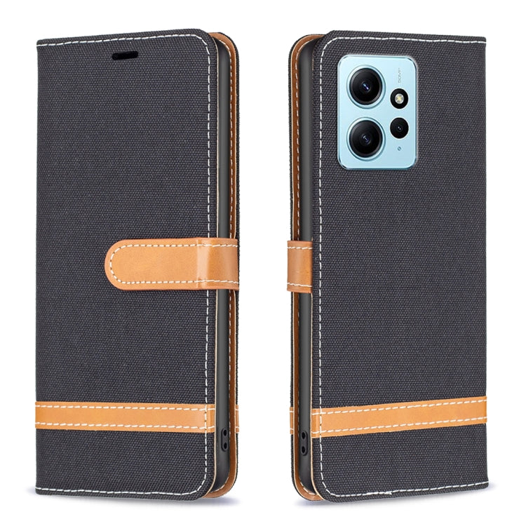 For Xiaomi Redmi Note 12 4G Global Color Block Denim Texture Leather Phone Case