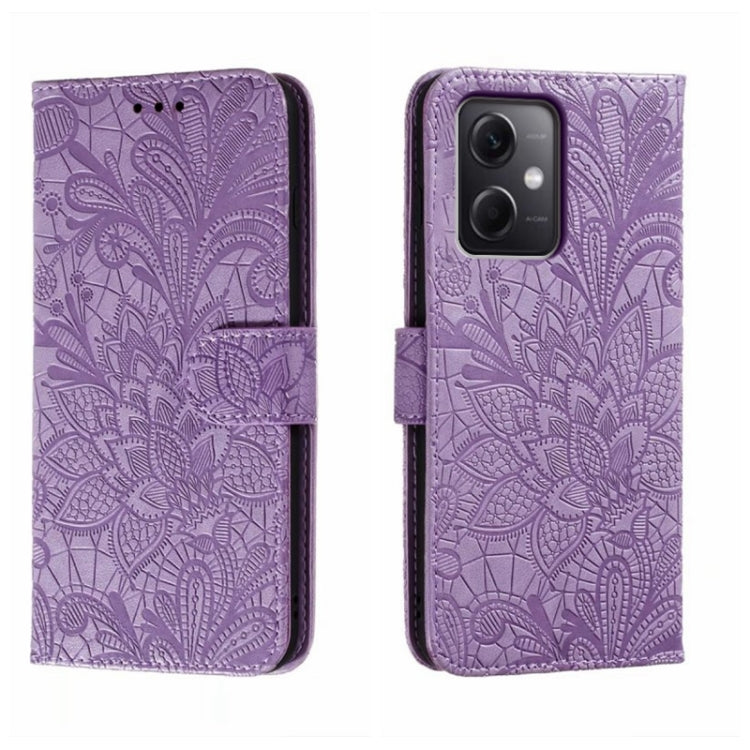 For Xiaomi Redmi Note 12 5G Global Lace Flower Embossing Flip Leather Phone Case