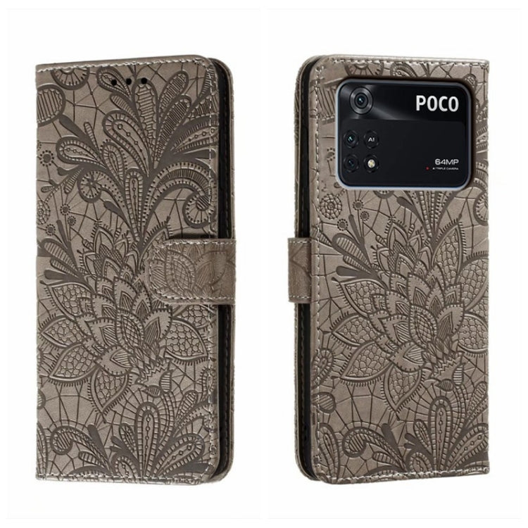 For Xiaomi Poco M4 Pro Lace Flower Embossing Flip Leather Phone Case