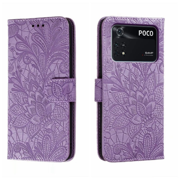 For Xiaomi Poco M4 Pro Lace Flower Embossing Flip Leather Phone Case