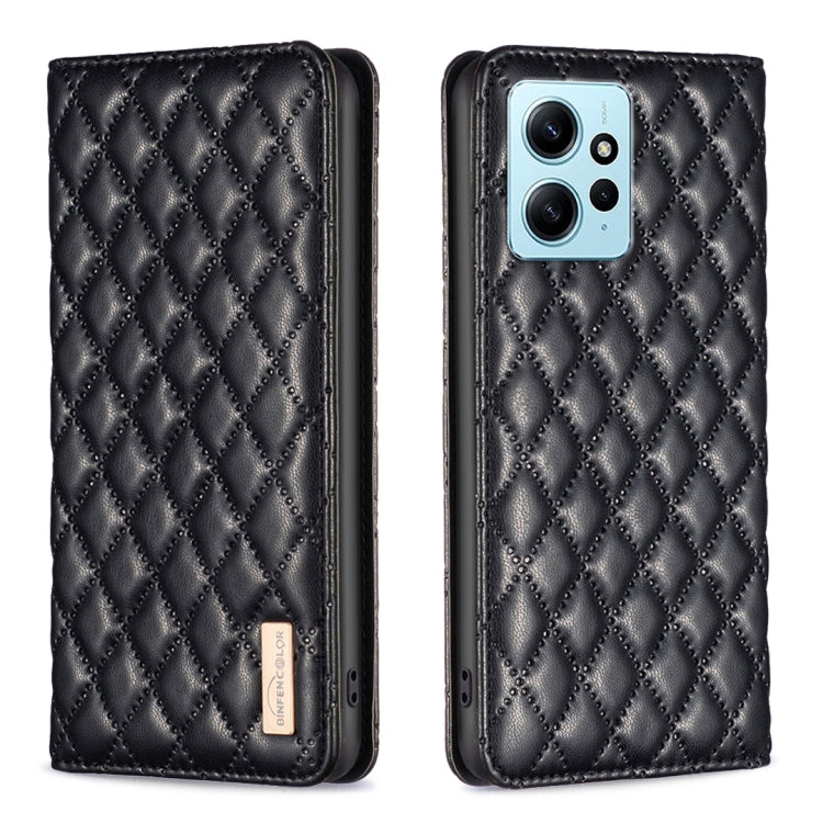 For Xiaomi Redmi Note 12 4G Global Diamond Lattice Magnetic Leather Flip Phone Case