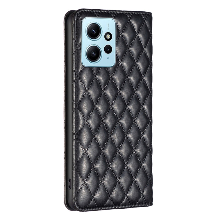 For Xiaomi Redmi Note 12 4G Global Diamond Lattice Magnetic Leather Flip Phone Case