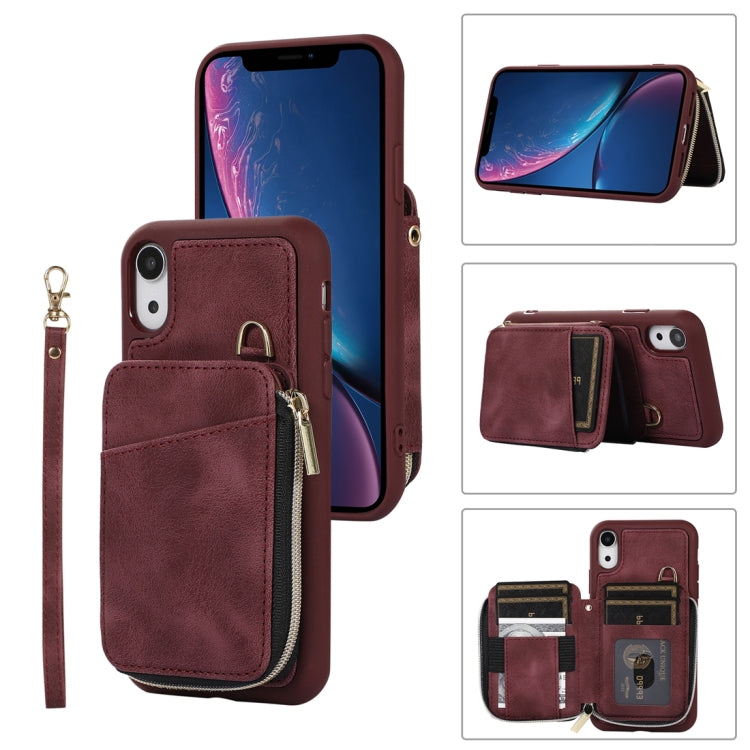 For iPhone XR Zipper Card Bag Back Cover Phone Case