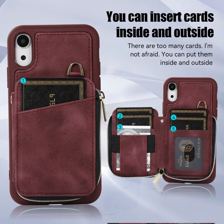 For iPhone XR Zipper Card Bag Back Cover Phone Case