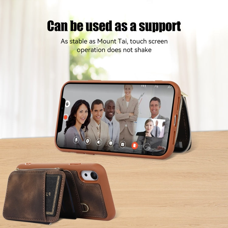 For iPhone XR Zipper Card Bag Back Cover Phone Case