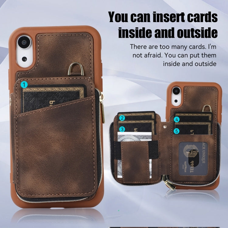 For iPhone XR Zipper Card Bag Back Cover Phone Case