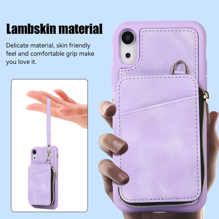 For iPhone XR Zipper Card Bag Back Cover Phone Case