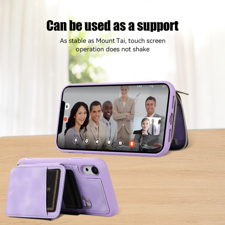 For iPhone XR Zipper Card Bag Back Cover Phone Case