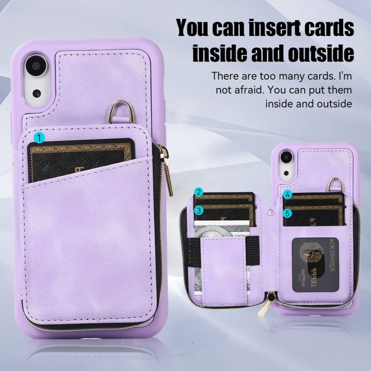 For iPhone XR Zipper Card Bag Back Cover Phone Case