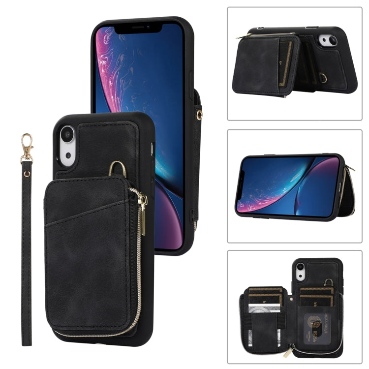 For iPhone XR Zipper Card Bag Back Cover Phone Case