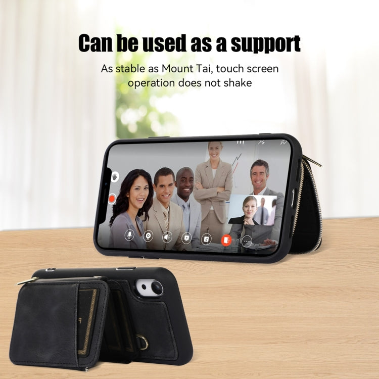 For iPhone XR Zipper Card Bag Back Cover Phone Case