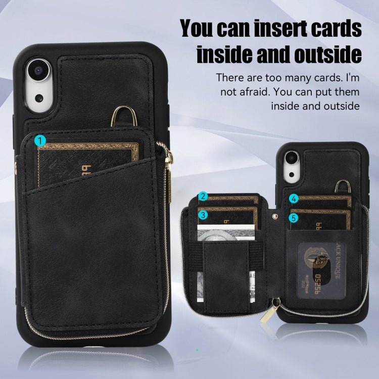 For iPhone XR Zipper Card Bag Back Cover Phone Case