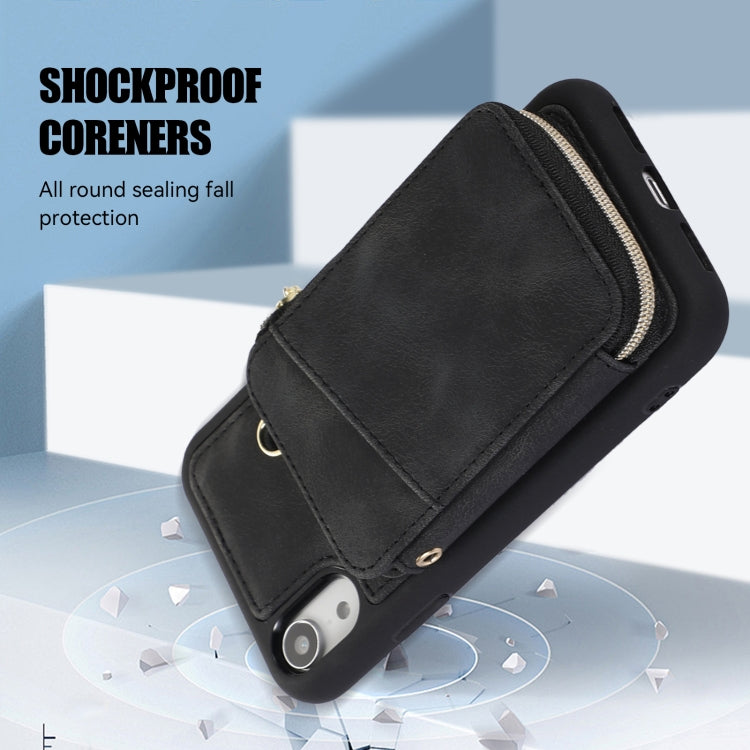 For iPhone XR Zipper Card Bag Back Cover Phone Case