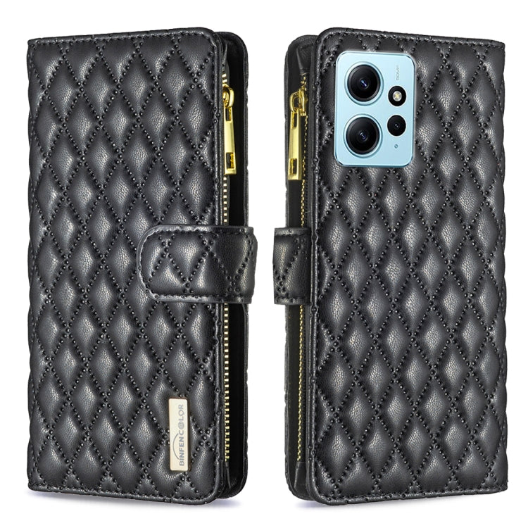 For Xiaomi Redmi Note 12 4G Global Diamond Lattice Zipper Wallet Leather Flip Phone Case