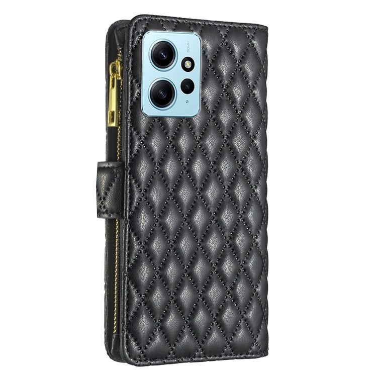 For Xiaomi Redmi Note 12 4G Global Diamond Lattice Zipper Wallet Leather Flip Phone Case