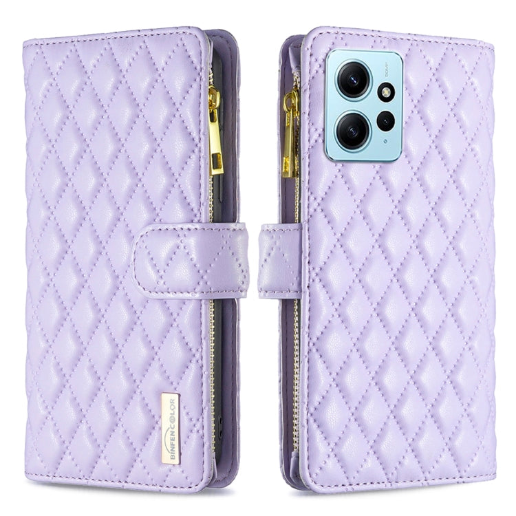 For Xiaomi Redmi Note 12 4G Global Diamond Lattice Zipper Wallet Leather Flip Phone Case