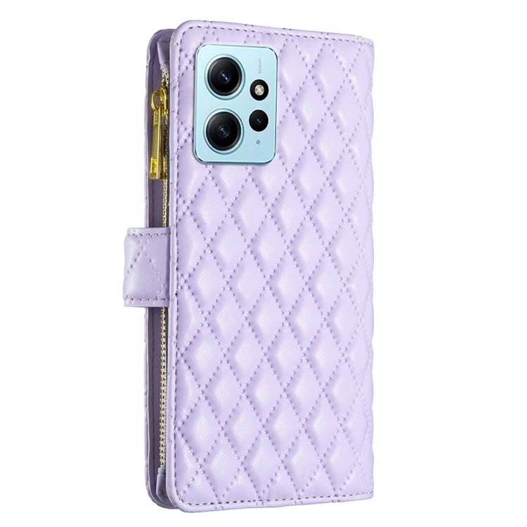For Xiaomi Redmi Note 12 4G Global Diamond Lattice Zipper Wallet Leather Flip Phone Case