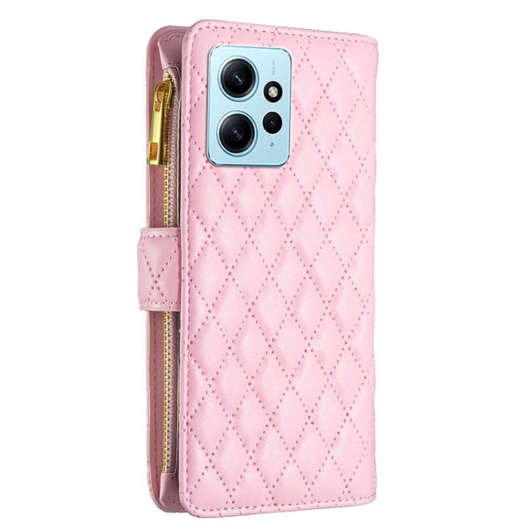 For Xiaomi Redmi Note 12 4G Global Diamond Lattice Zipper Wallet Leather Flip Phone Case