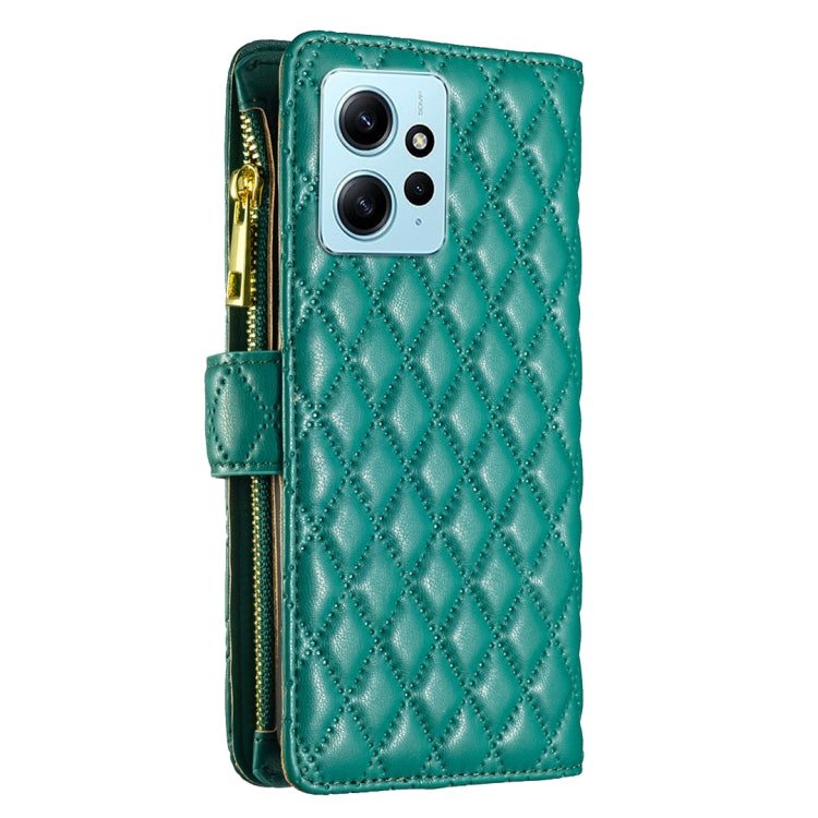 For Xiaomi Redmi Note 12 4G Global Diamond Lattice Zipper Wallet Leather Flip Phone Case
