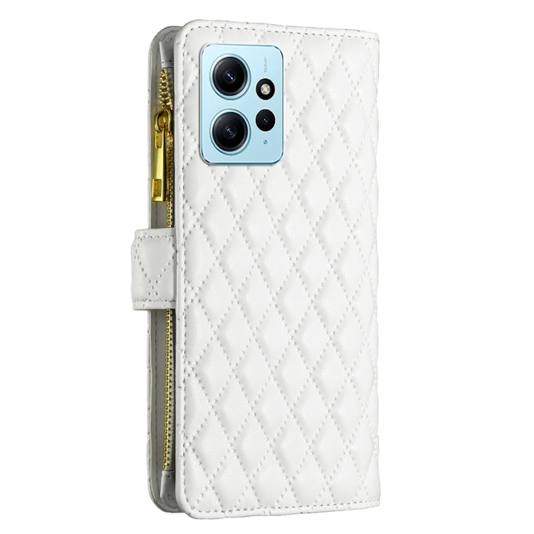 For Xiaomi Redmi Note 12 4G Global Diamond Lattice Zipper Wallet Leather Flip Phone Case