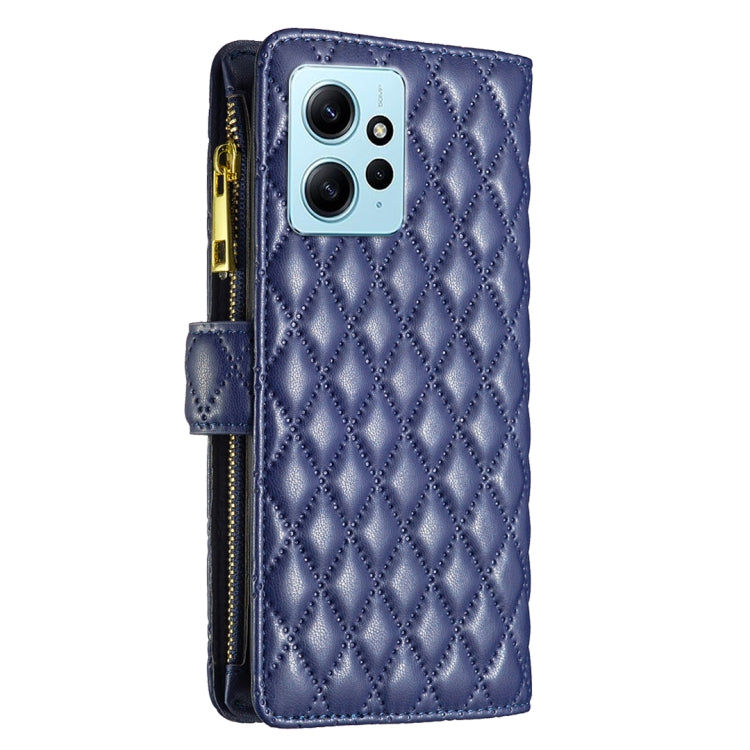 For Xiaomi Redmi Note 12 4G Global Diamond Lattice Zipper Wallet Leather Flip Phone Case